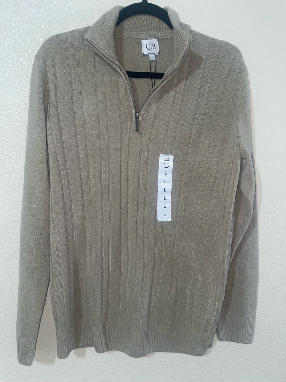 BNWT Geoffrey Beene Men’s Ribbed Quarter-Zip Sweater in Taupe Heather, Suze L
